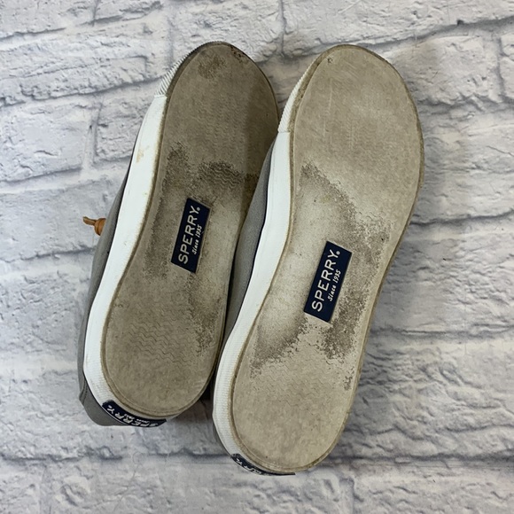 Sperry Top Siders loafer shoes Canvas Leather laces Gray white tan Size 8.5 - Picture 9 of 10